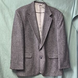 Lands End 50-50 Wool And Lamb Wool Classic Tweed Gray Men's Blazer Suit Jacket